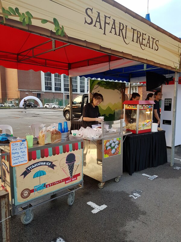we provided traditional ice cream with cart , kueh tutu with cart and pop corn live station to our customer